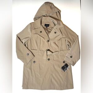 London Fog Women’s  Trench rain Coat w removable hood Khaki Size- 2X